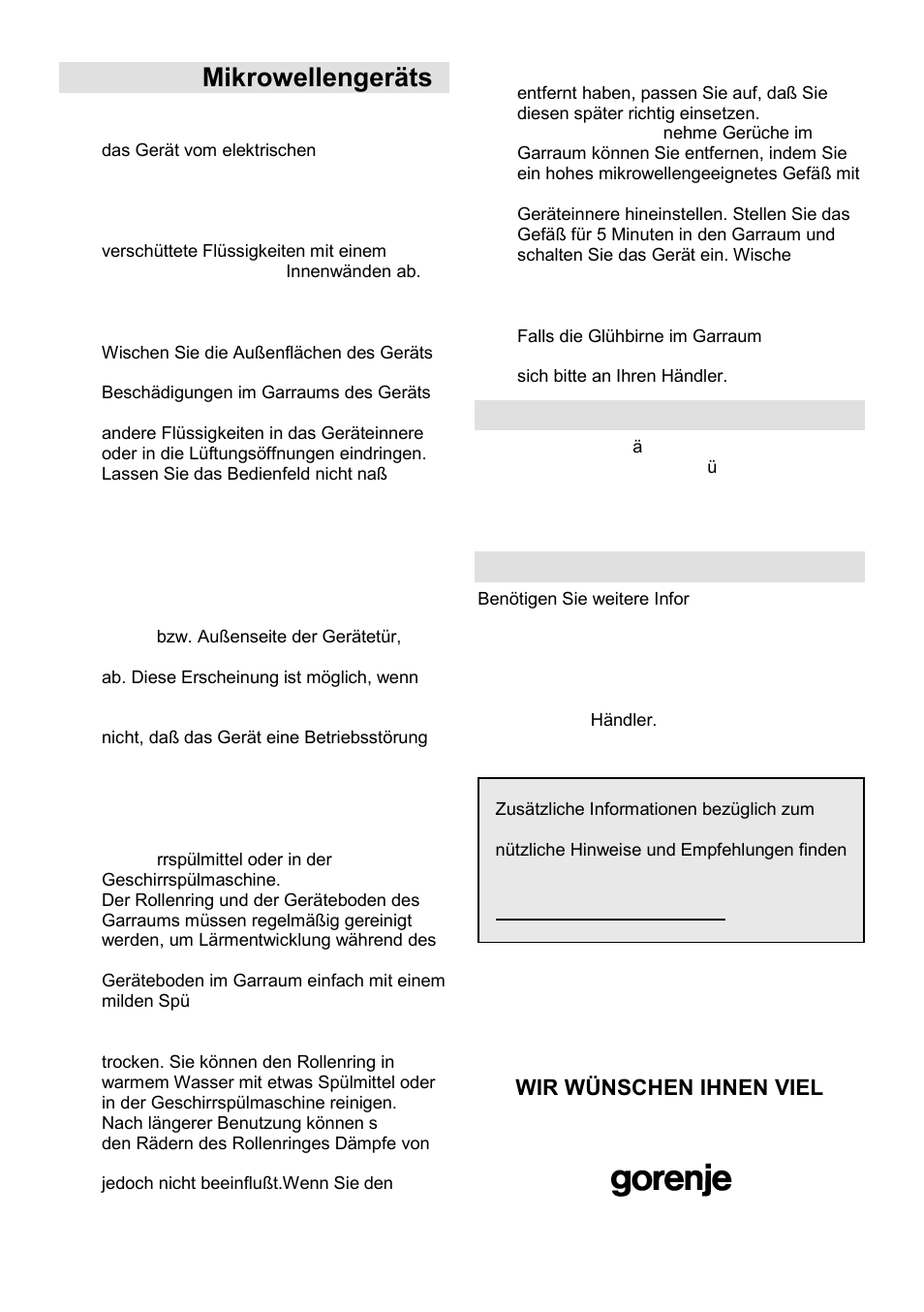 Pflege des mikrowellengeräts, Umweltschutz, Garantie und kundendienst | Gorenje GMO-23 A User Manual | Page 46 / 169