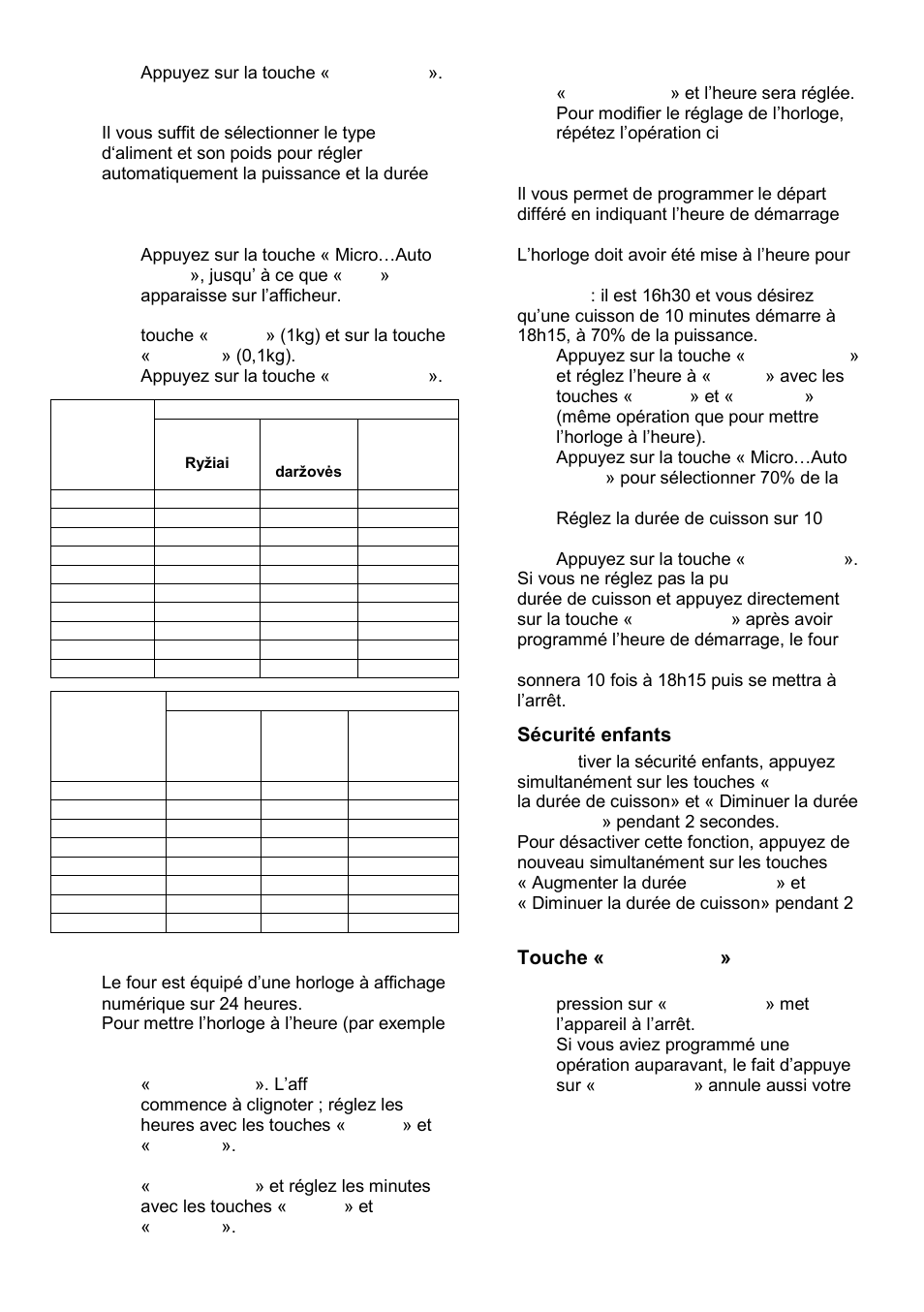 Cuisson automatique (auto menu), Horloge, Programmateur | Sécurité enfants, Touche « start/reset | Gorenje GMO-23 A User Manual | Page 52 / 169