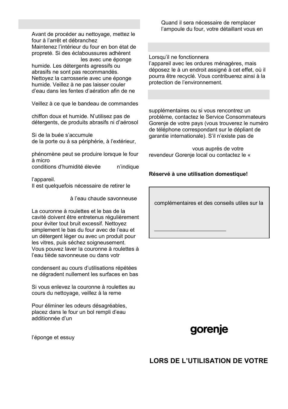 Entretien et nettoyage, Environnement, Garantie et service | Gorenje GMO-23 A User Manual | Page 53 / 169