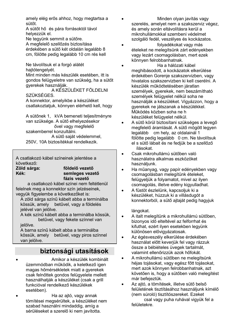 Fontos biztonsági utasítások | Gorenje GMO-23 A User Manual | Page 55 / 169