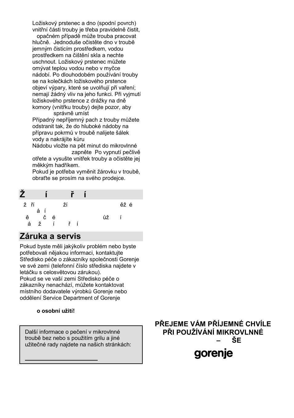Ņivotní prostředí, Záruka a servis | Gorenje GMO-23 A User Manual | Page 91 / 169