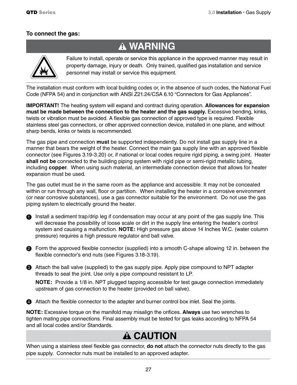 Caution, Warning | Detroit Radiant Products Company QTD Series User Manual | Page 27 / 44