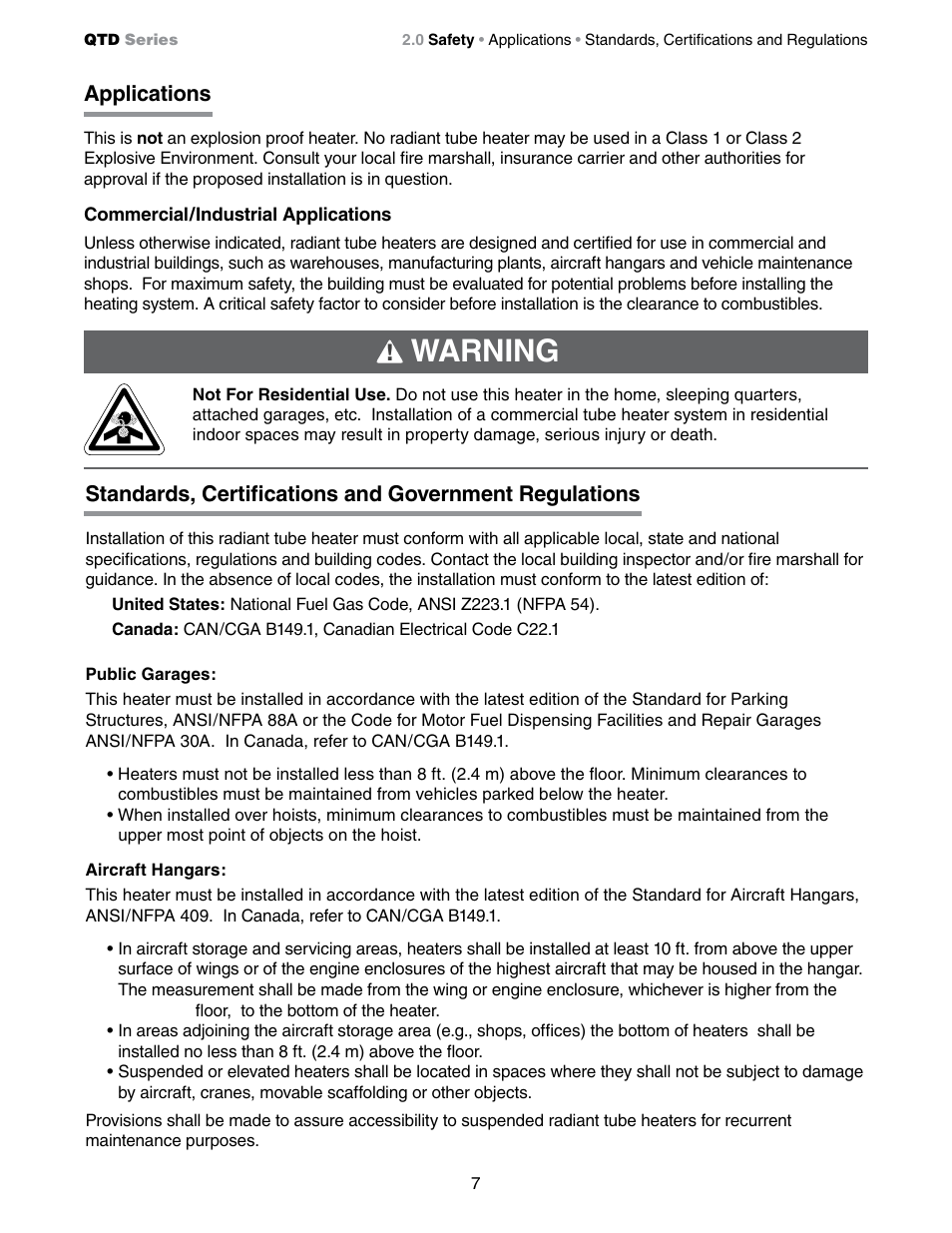 Warning, Applications | Detroit Radiant Products Company QTD Series User Manual | Page 7 / 44