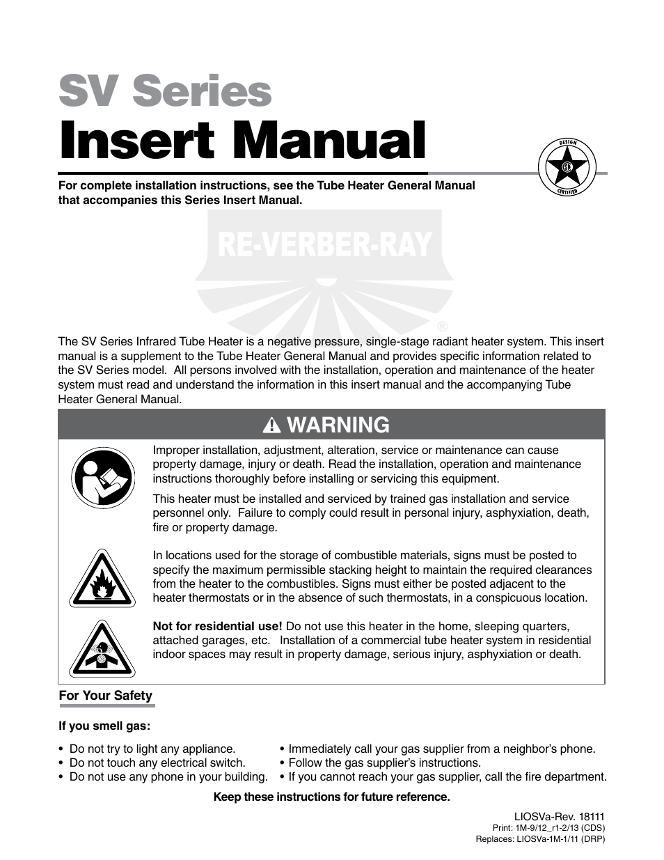 Detroit Radiant Products Company SV Series User Manual | 20 pages
