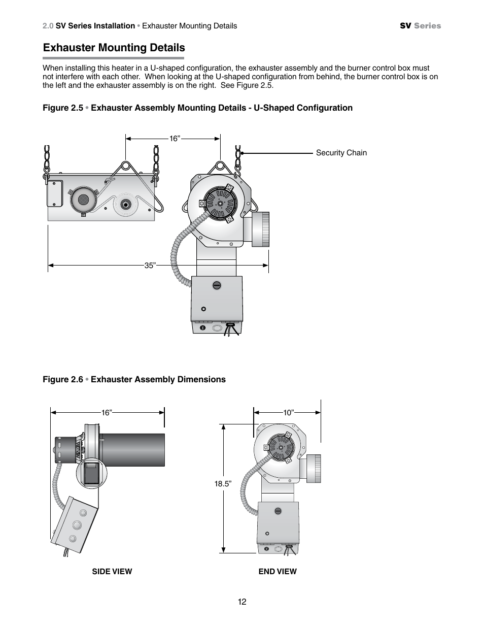 Exhauster mounting details | Detroit Radiant Products Company SV Series User Manual | Page 12 / 20