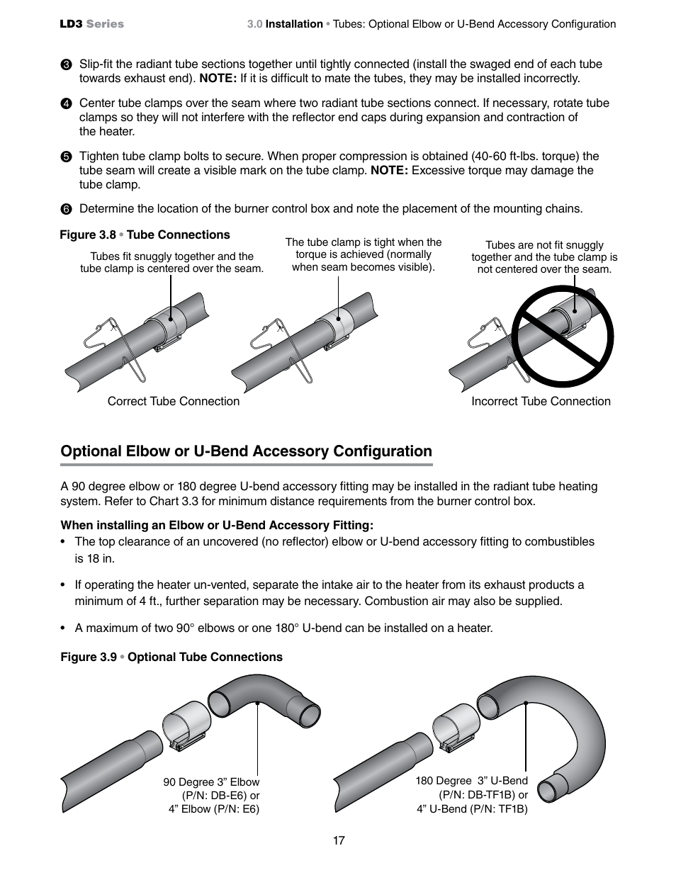 Optional elbow or u-bend accessory configuration | Detroit Radiant Products Company LD3 Series User Manual | Page 17 / 60