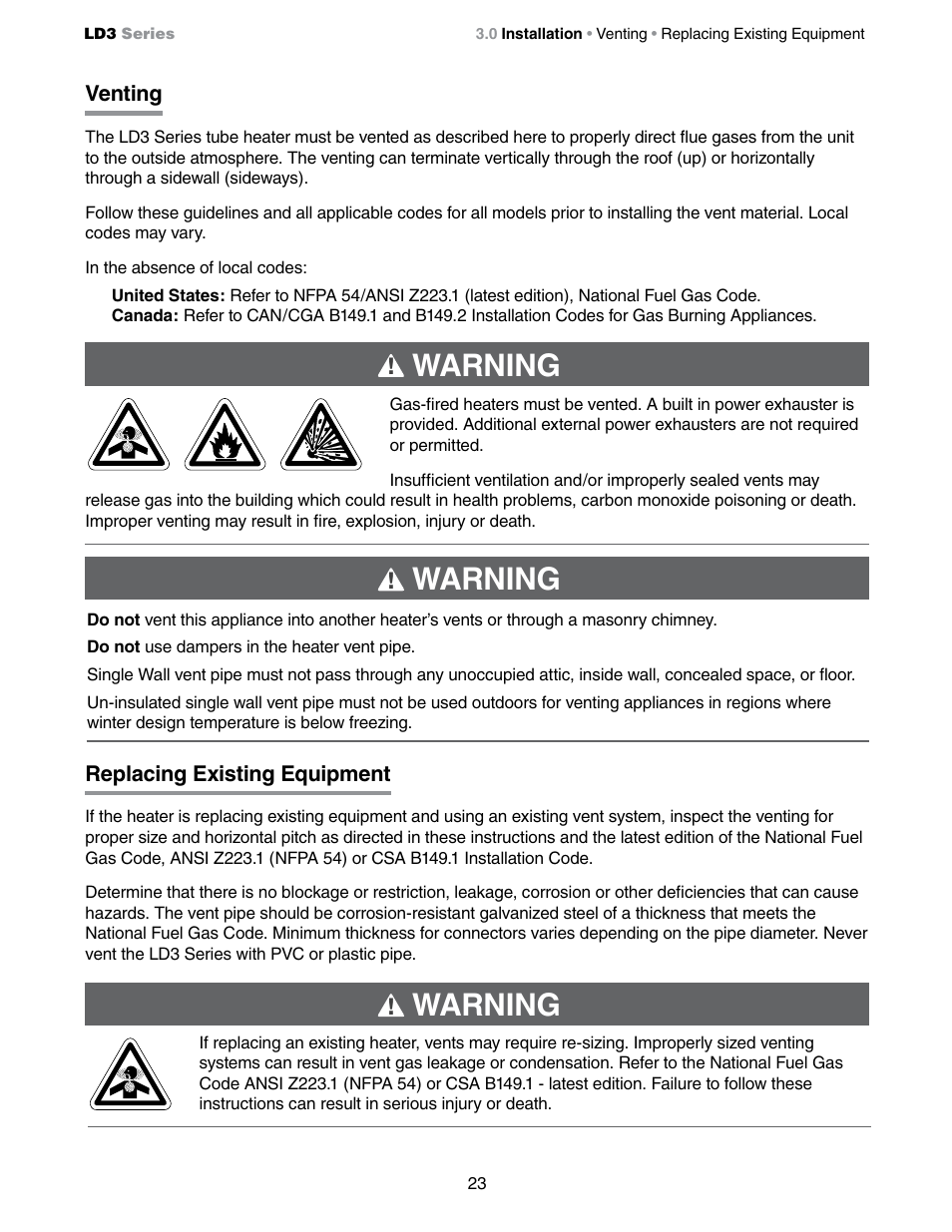 Warning | Detroit Radiant Products Company LD3 Series User Manual | Page 23 / 60