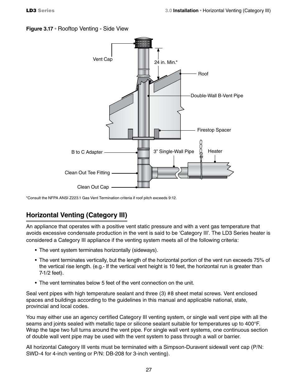 Horizontal venting (category iii) | Detroit Radiant Products Company LD3 Series User Manual | Page 27 / 60