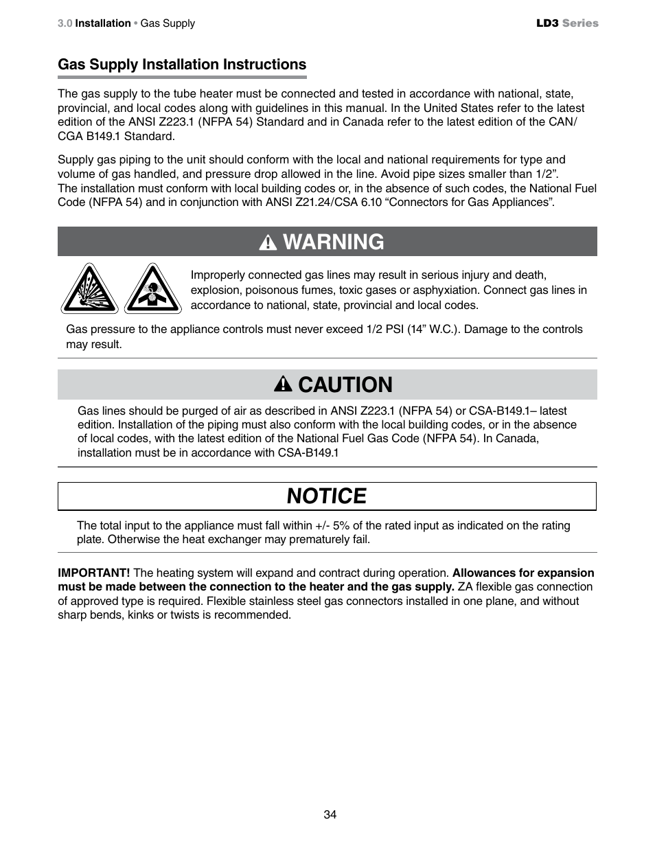 Warning, Caution, Notice | Detroit Radiant Products Company LD3 Series User Manual | Page 34 / 60