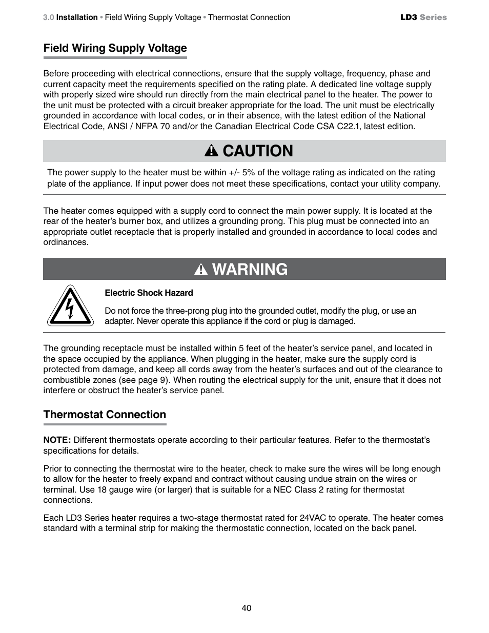 Caution, Warning | Detroit Radiant Products Company LD3 Series User Manual | Page 40 / 60