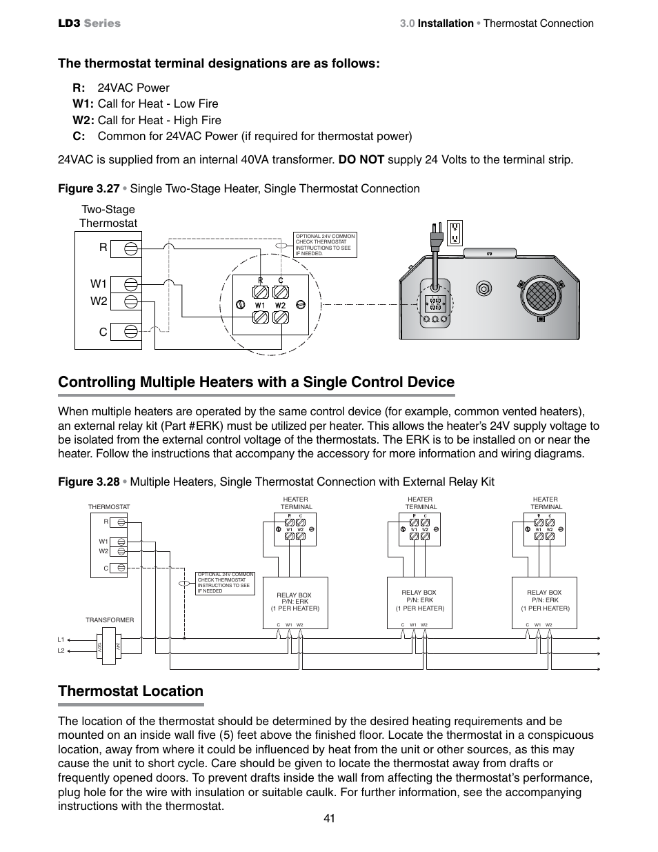 Thermostat location, Cr w1 w2 two-stage thermostat | Detroit Radiant Products Company LD3 Series User Manual | Page 41 / 60