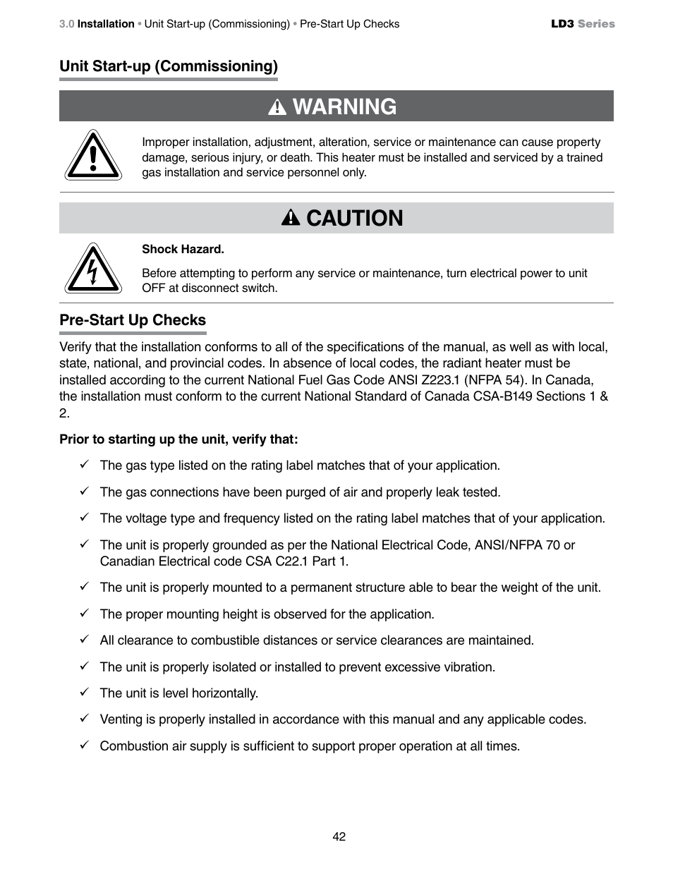 Warning, Caution | Detroit Radiant Products Company LD3 Series User Manual | Page 42 / 60