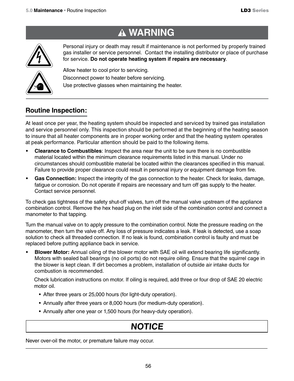 Warning, Notice | Detroit Radiant Products Company LD3 Series User Manual | Page 56 / 60
