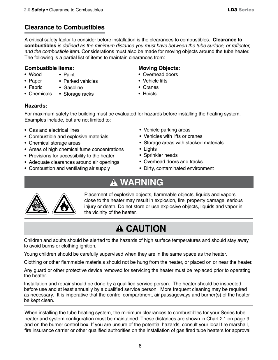 Caution, Warning | Detroit Radiant Products Company LD3 Series User Manual | Page 8 / 60