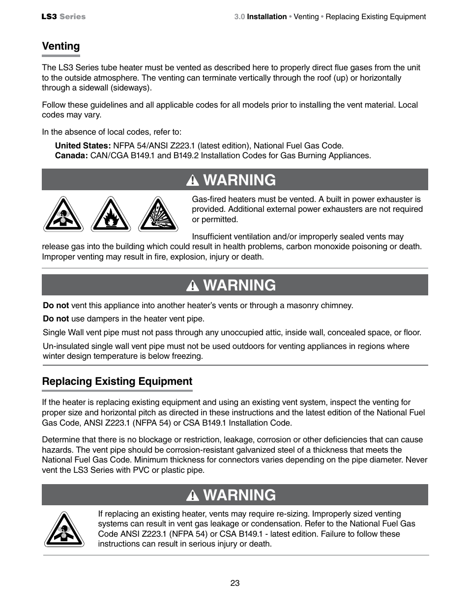 Warning | Detroit Radiant Products Company LS3 Series User Manual | Page 23 / 60