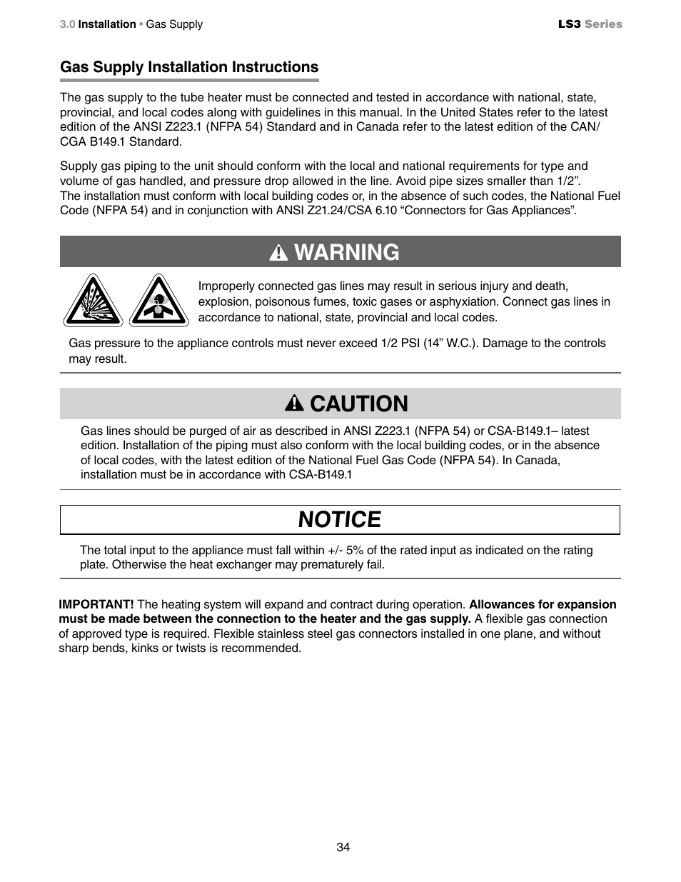 Warning, Caution, Notice | Detroit Radiant Products Company LS3 Series User Manual | Page 34 / 60