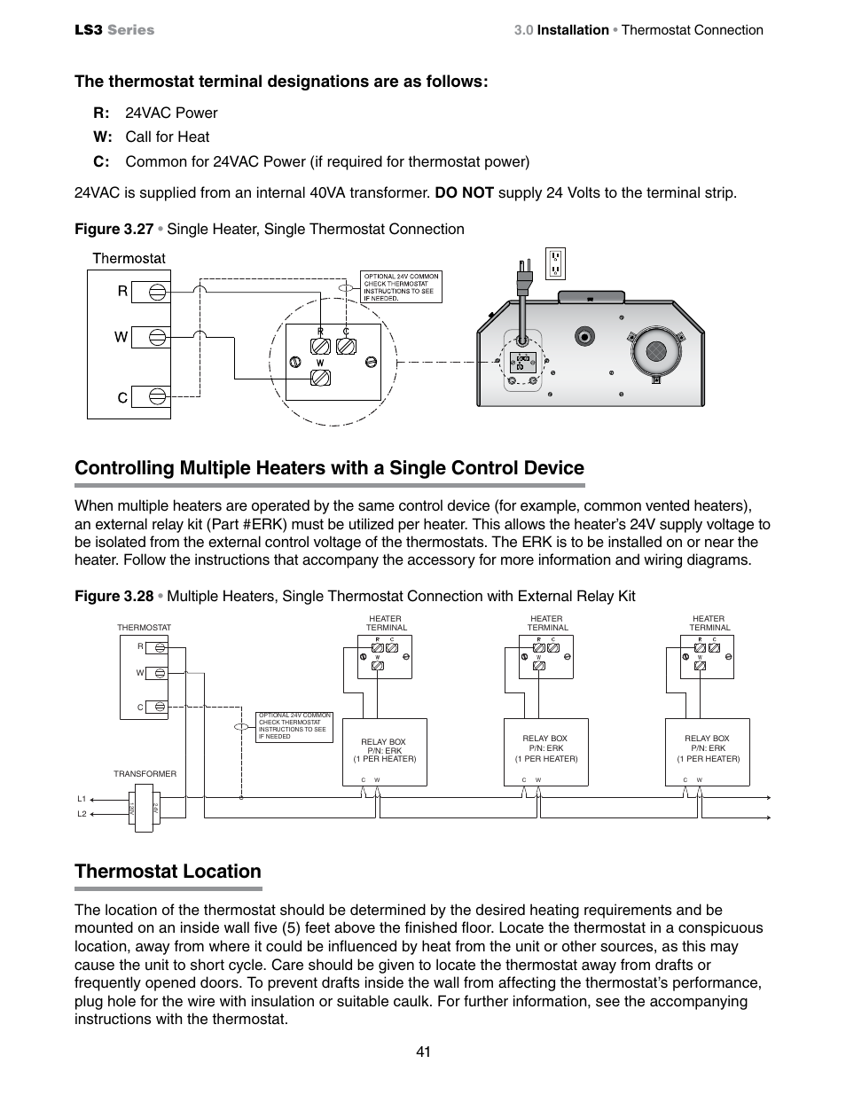 Thermostat location, Ls3 series, 0 installation • thermostat connection | Detroit Radiant Products Company LS3 Series User Manual | Page 41 / 60