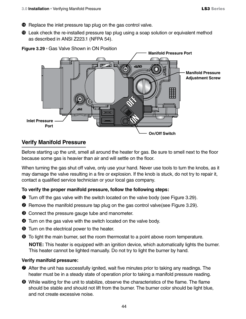 Verify manifold pressure | Detroit Radiant Products Company LS3 Series User Manual | Page 44 / 60