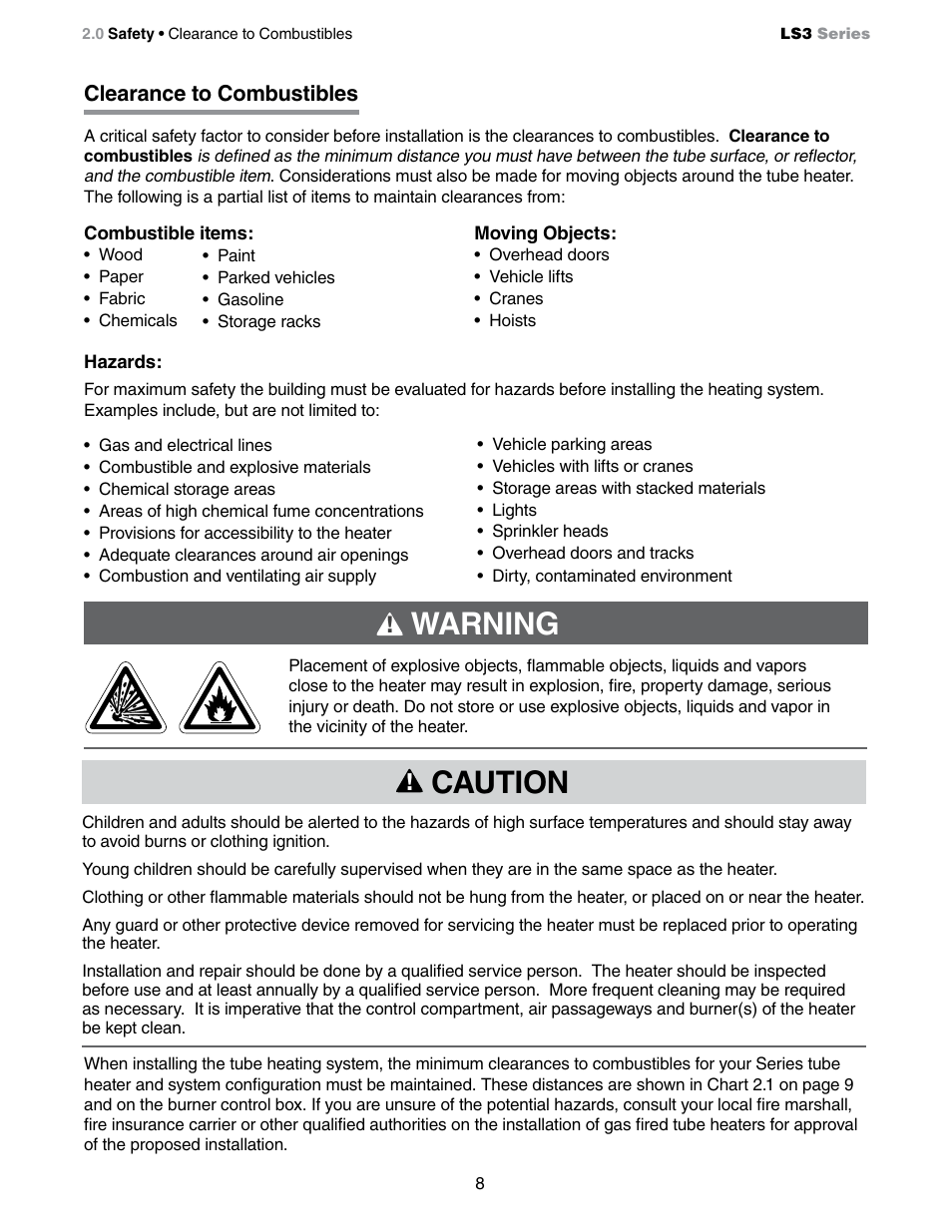 Caution, Warning | Detroit Radiant Products Company LS3 Series User Manual | Page 8 / 60