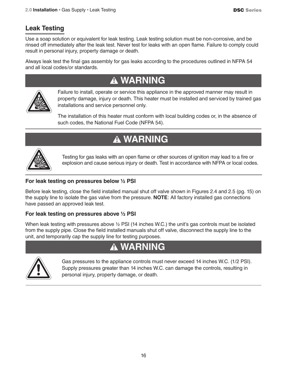 Warning | Detroit Radiant Products Company DSC Series User Manual | Page 16 / 28