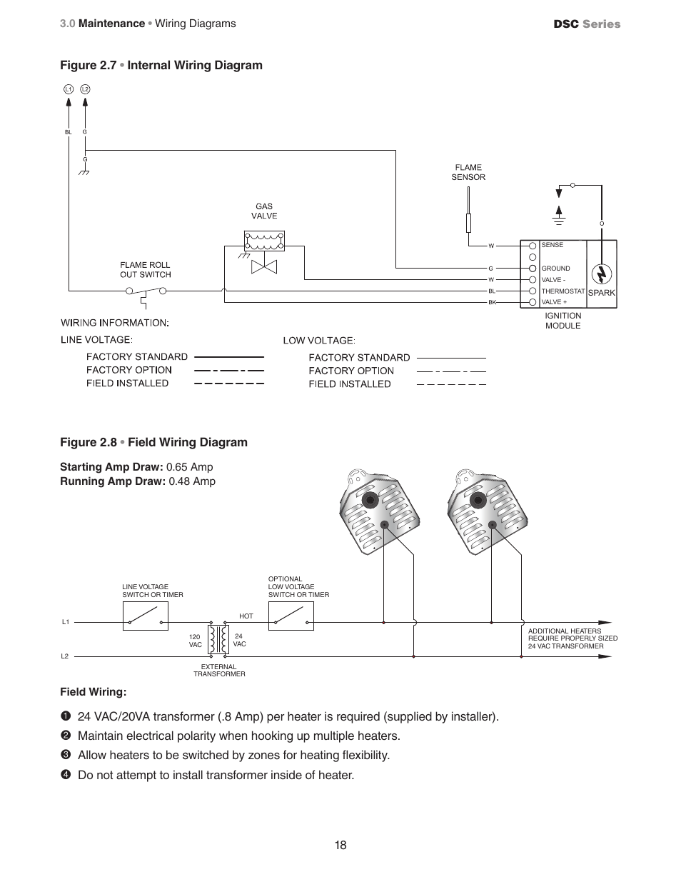 Figure 2.7 • internal wiring diagram, Figure 2.8 • field wiring diagram | Detroit Radiant Products Company DSC Series User Manual | Page 18 / 28