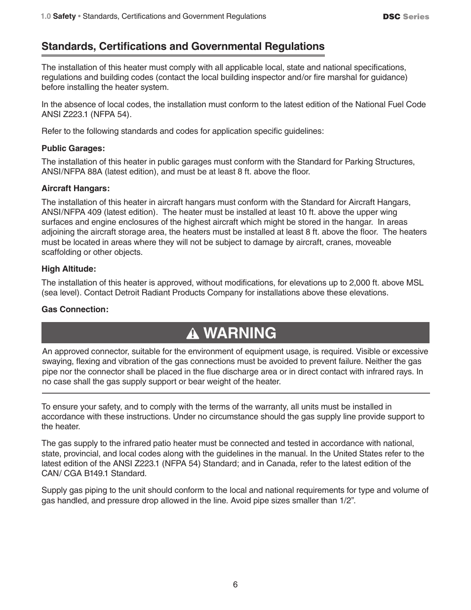 Warning | Detroit Radiant Products Company DSC Series User Manual | Page 6 / 28