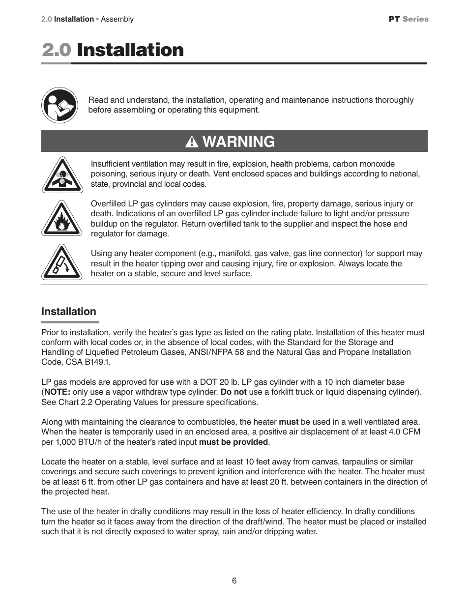 0 installation, Warning | Detroit Radiant Products Company PT Series User Manual | Page 6 / 12