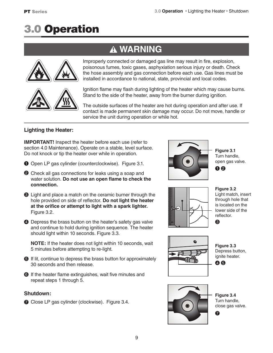 0 operation, Warning | Detroit Radiant Products Company PT Series User Manual | Page 9 / 12