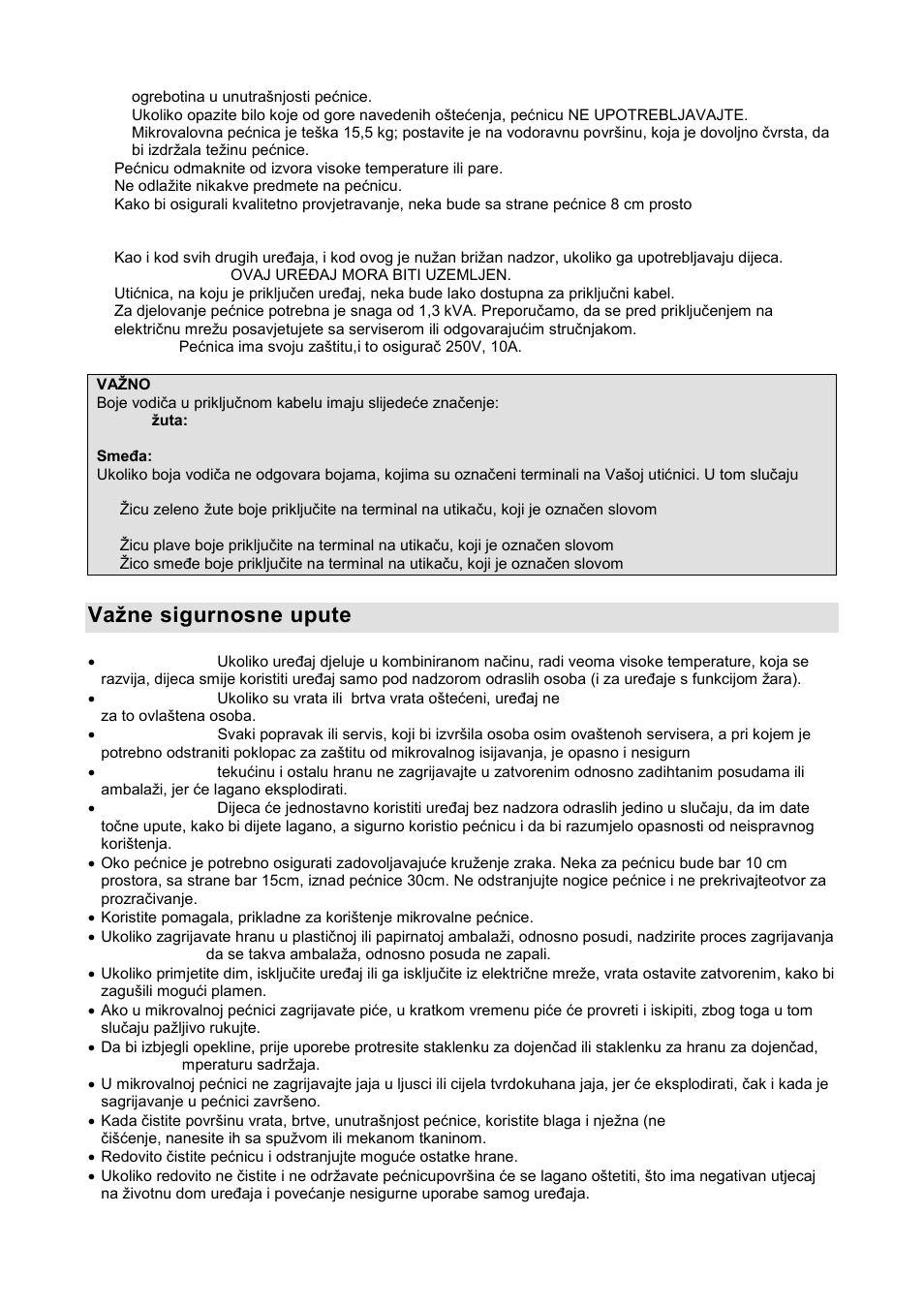 Vaņne sigurnosne upute | Gorenje GMO-20 DW User Manual | Page 10 / 97