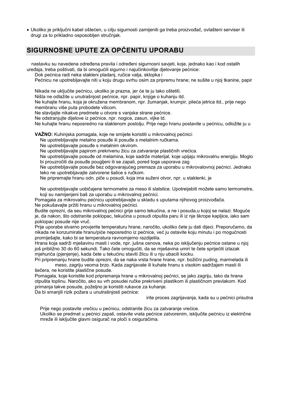 Sigurnosne upute za opšenitu uporabu | Gorenje GMO-20 DW User Manual | Page 11 / 97