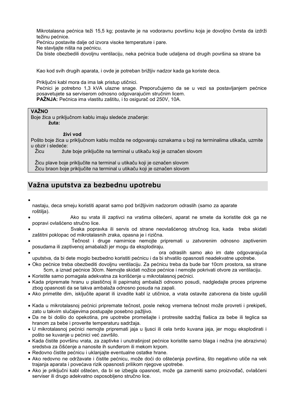 Vaņna uputstva za bezbednu upotrebu | Gorenje GMO-20 DW User Manual | Page 16 / 97