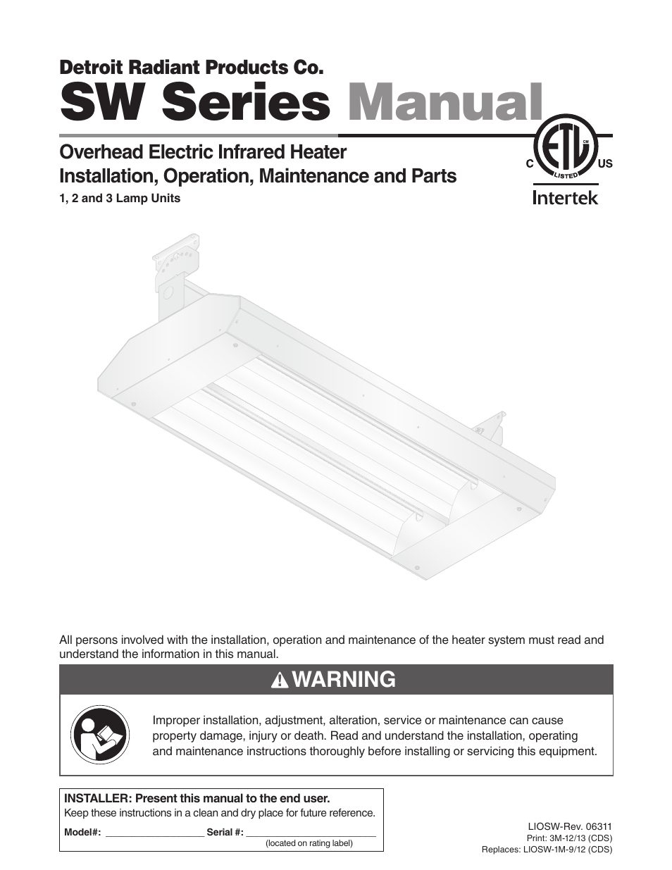 Detroit Radiant Products Company SW Series User Manual | 20 pages