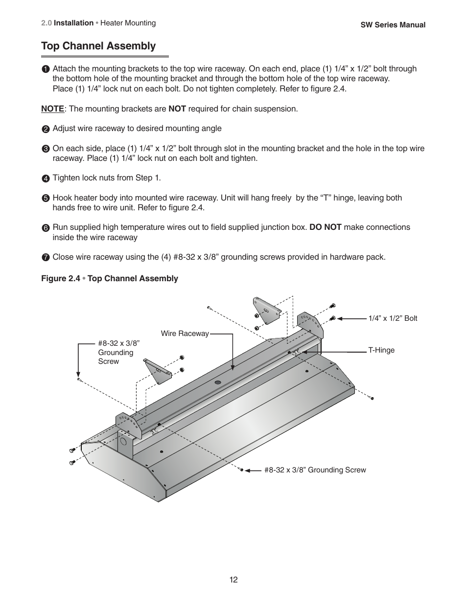 Top channel assembly 1 | Detroit Radiant Products Company SW Series User Manual | Page 12 / 20