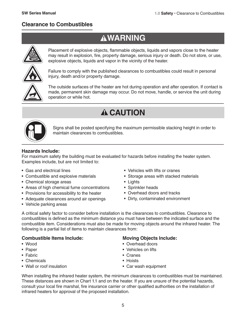 Caution, Warning | Detroit Radiant Products Company SW Series User Manual | Page 5 / 20