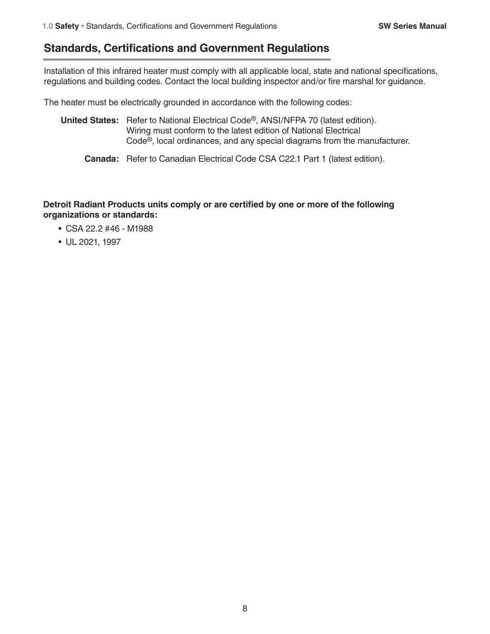 Detroit Radiant Products Company SW Series User Manual | Page 8 / 20
