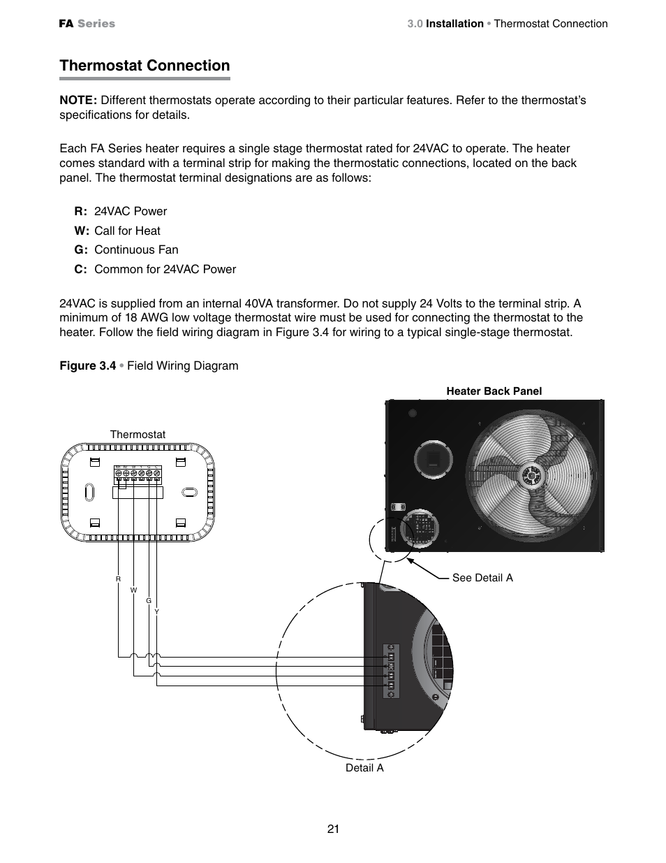 Thermostat connection | Detroit Radiant Products Company FA Series User Manual | Page 21 / 56