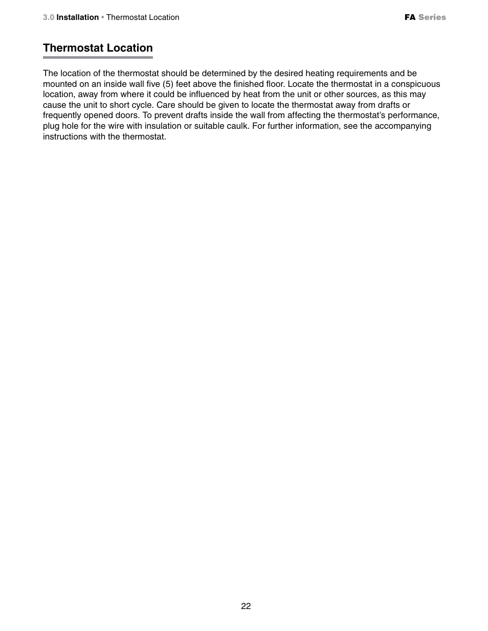 Thermostat location | Detroit Radiant Products Company FA Series User Manual | Page 22 / 56