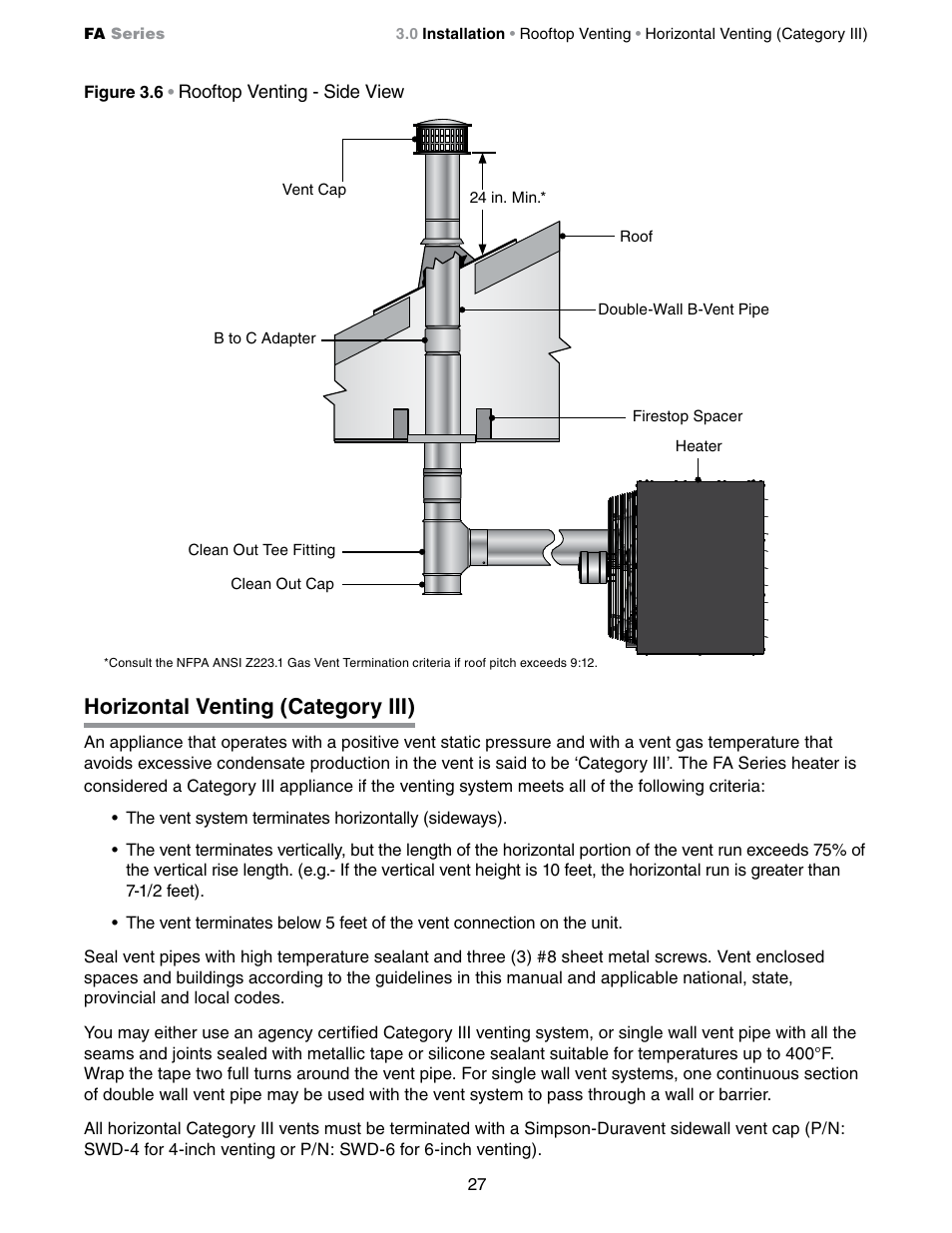 Horizontal venting (category iii) | Detroit Radiant Products Company FA Series User Manual | Page 27 / 56