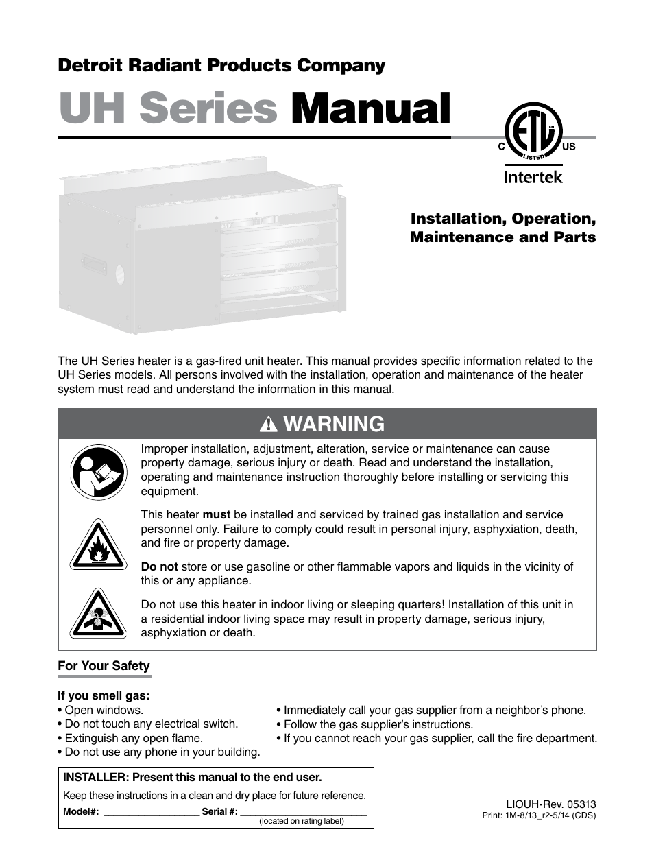 Detroit Radiant Products Company UH Series User Manual | 56 pages