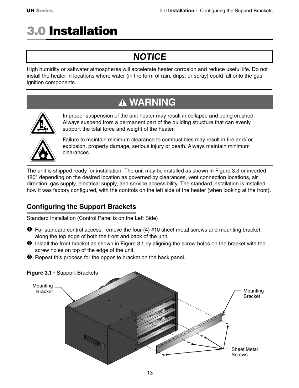 0 installation, Warning, Notice | Detroit Radiant Products Company UH Series User Manual | Page 13 / 56