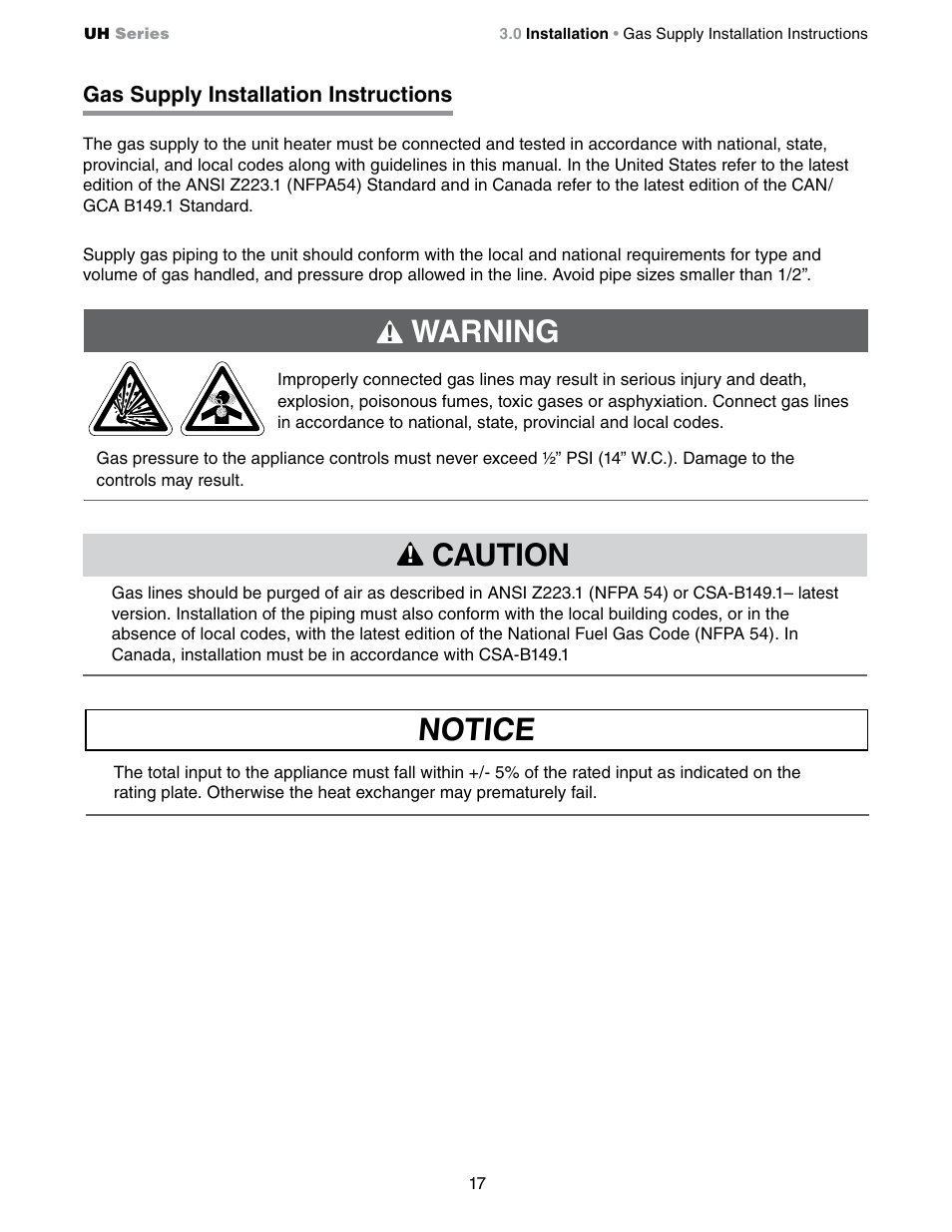 Warning, Caution, Notice | Detroit Radiant Products Company UH Series User Manual | Page 17 / 56