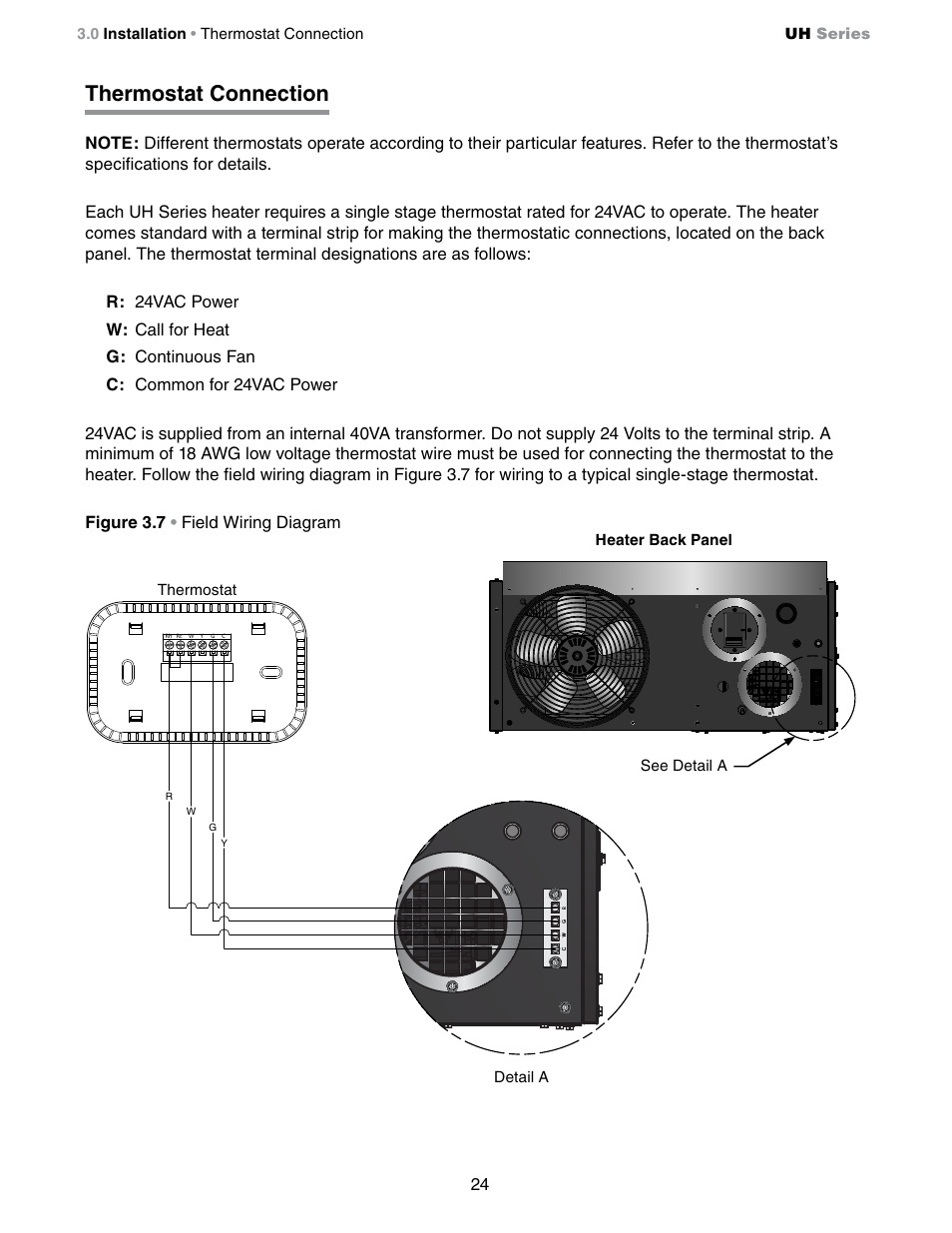 Thermostat connection | Detroit Radiant Products Company UH Series User Manual | Page 24 / 56