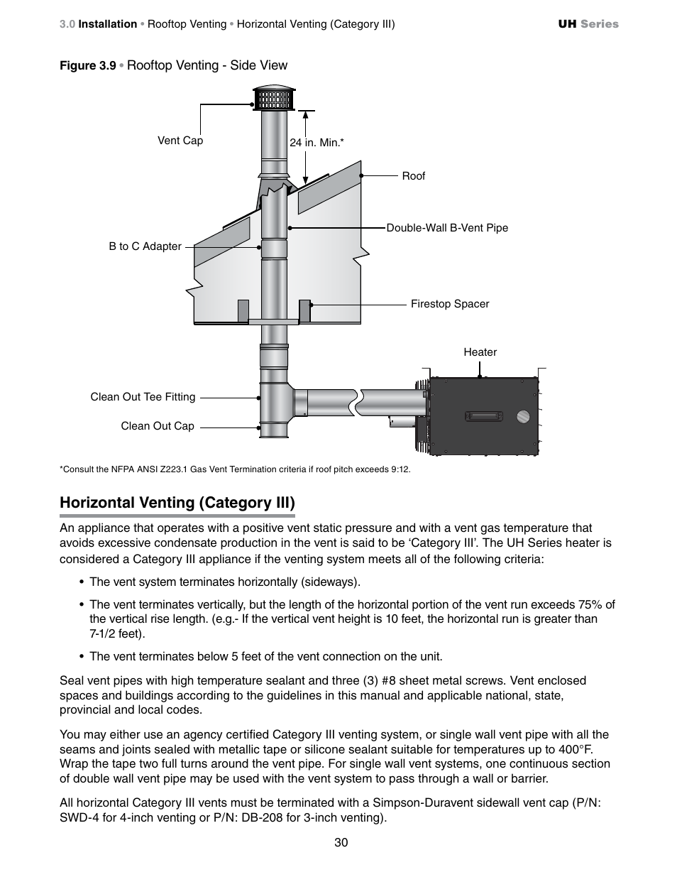 Horizontal venting (category iii) | Detroit Radiant Products Company UH Series User Manual | Page 30 / 56