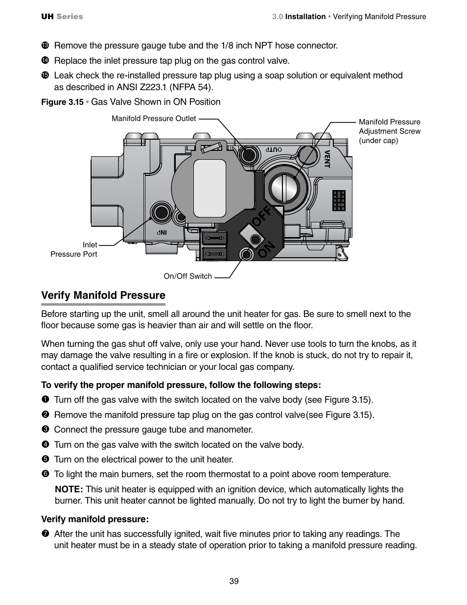 Verify manifold pressure | Detroit Radiant Products Company UH Series User Manual | Page 39 / 56