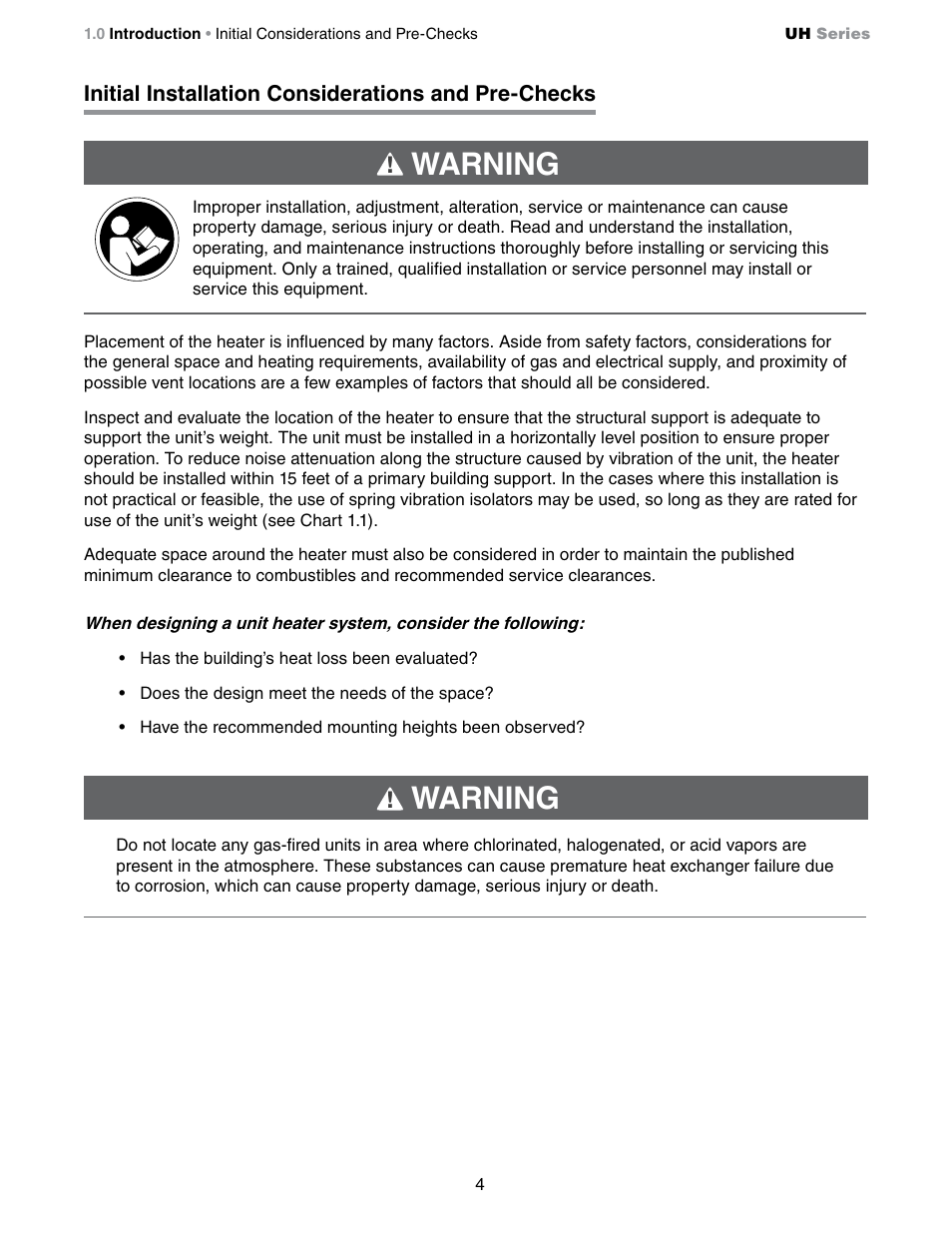 Warning | Detroit Radiant Products Company UH Series User Manual | Page 4 / 56