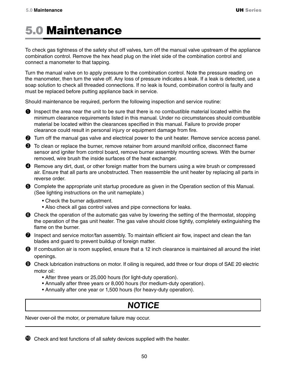 0 maintenance, Notice | Detroit Radiant Products Company UH Series User Manual | Page 50 / 56