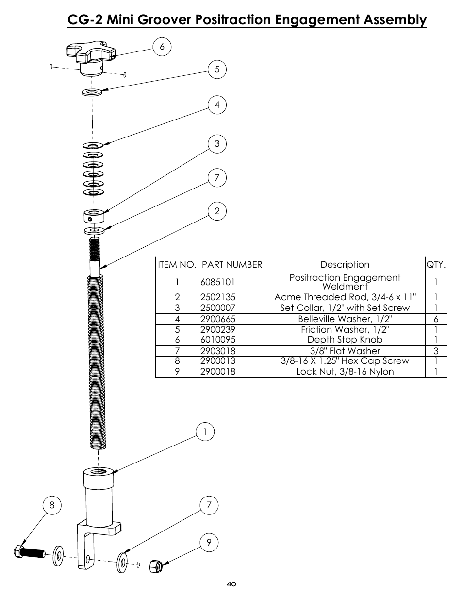 Cg-2 positraction engagement assembly, Sheet1, Drawing view11 | Cg-2 mini groover positraction engagement assembly | Diamond Products CG-2 Mini Groover User Manual | Page 42 / 56