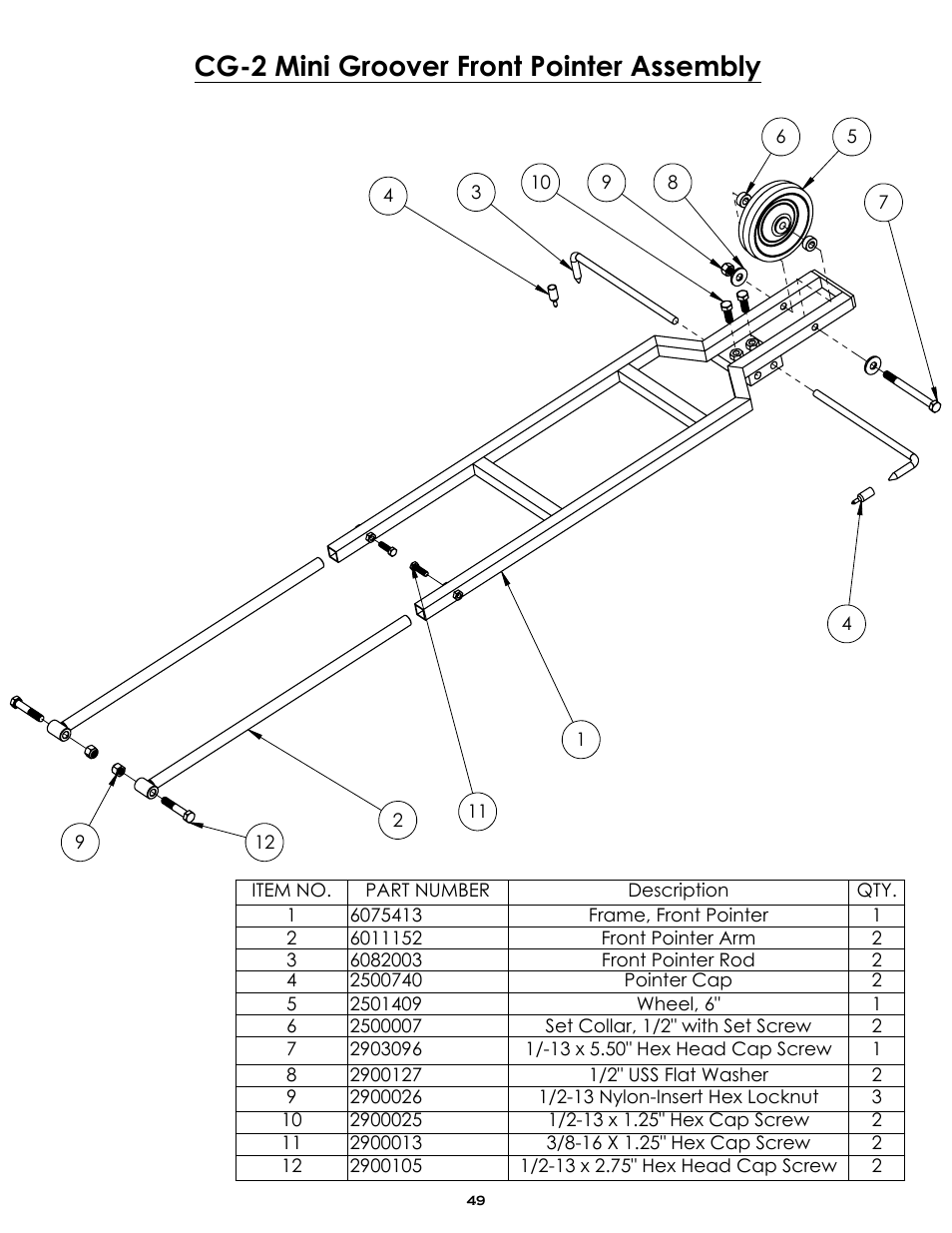 Cg-2 front pointer assembly, Sheet1, Drawing view10 | Cg-2 mini groover front pointer assembly | Diamond Products CG-2 Mini Groover User Manual | Page 51 / 56