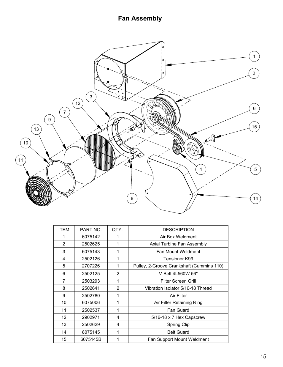 Fan assembly | Diamond Products CC110D-SS User Manual | Page 15 / 40