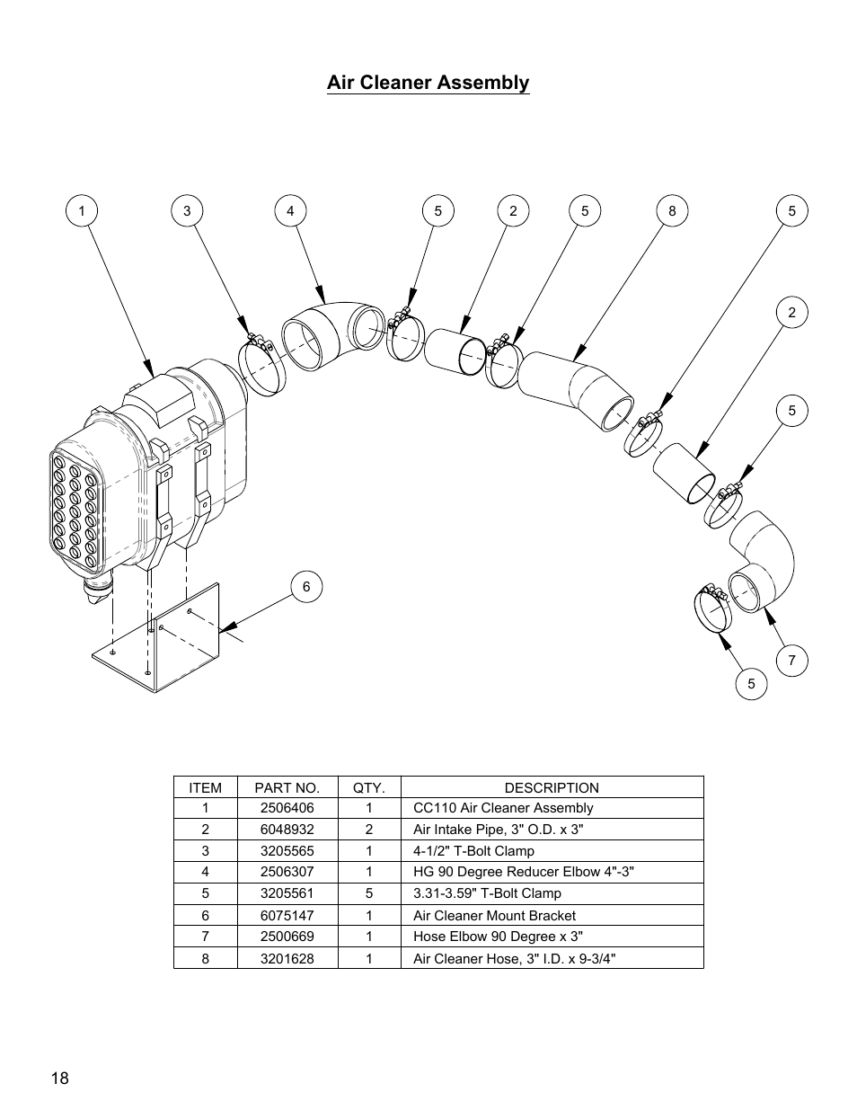 Sheet1, Drawing view1, Air cleaner assembly | Diamond Products CC110D-SS User Manual | Page 18 / 40